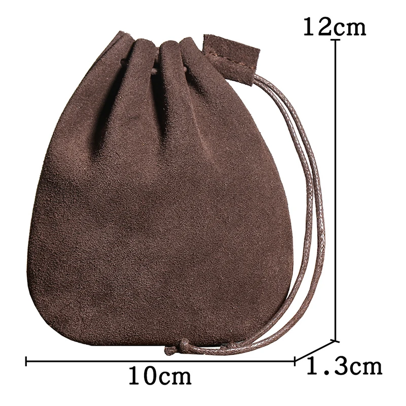 Trendy drawstring drawstring coin storage bag retro top layer cowhide coin purse fashion multifunctional  solid color coin purse