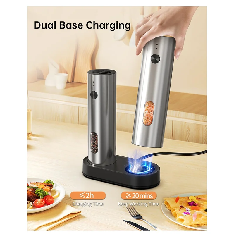 A05G-مجموعة مطحنة الملح والفلفل الأوتوماتيكية، مطحنة فلفل كهربائية للملح والفلفل