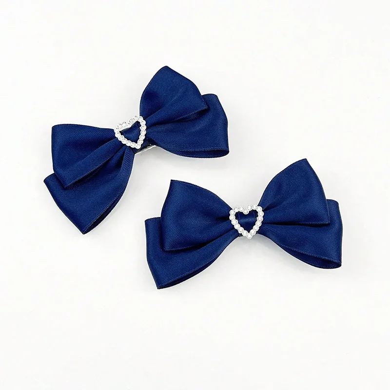 1 Paar herzförmige Strass-Satin-Haarspangen mit Schleife, mehrfarbige Vintage-Haaraccessoires für süße Haare, vielseitige Alltags-Lolita-Kopfbedeckung – Detail 9
