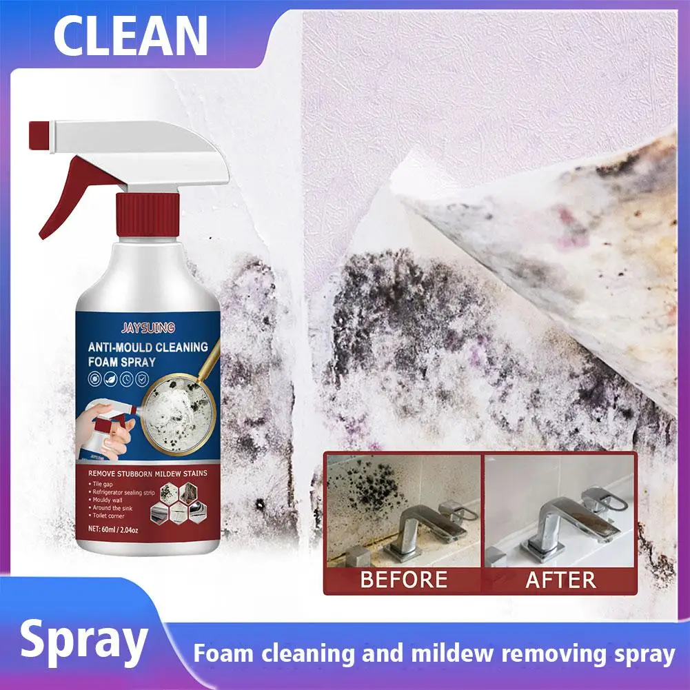 Wall Mildew Remover Mildew Stain Remover Spray Active Mildew Mould Removal Foam Spray Long-lasting Effect Wall Mold Remover 60ML