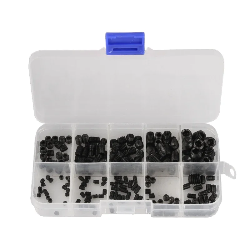 200Pcs 304 Stainless Steel  M3/M4/M5/M6/M8 Grub Screws Hex Socket Screw Assortment Kit