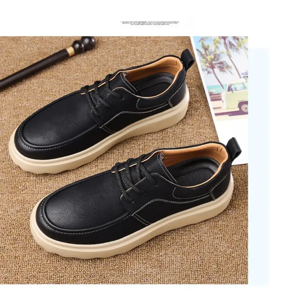 

2026 Cow Leather Platform Shoes for Men Spring Autumn New Designer Increase Work Shoes Male Breathable Hallow Out Loafers Man
