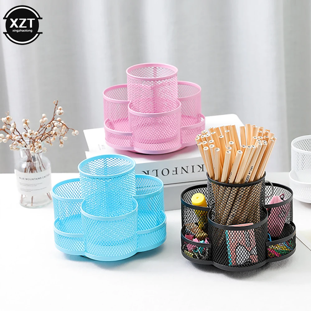 

Rotating Pen Holder 360 Degree Rotating Desktop Organizer with 7 Compartments Mesh Desk Box Pencil Case for Office/School