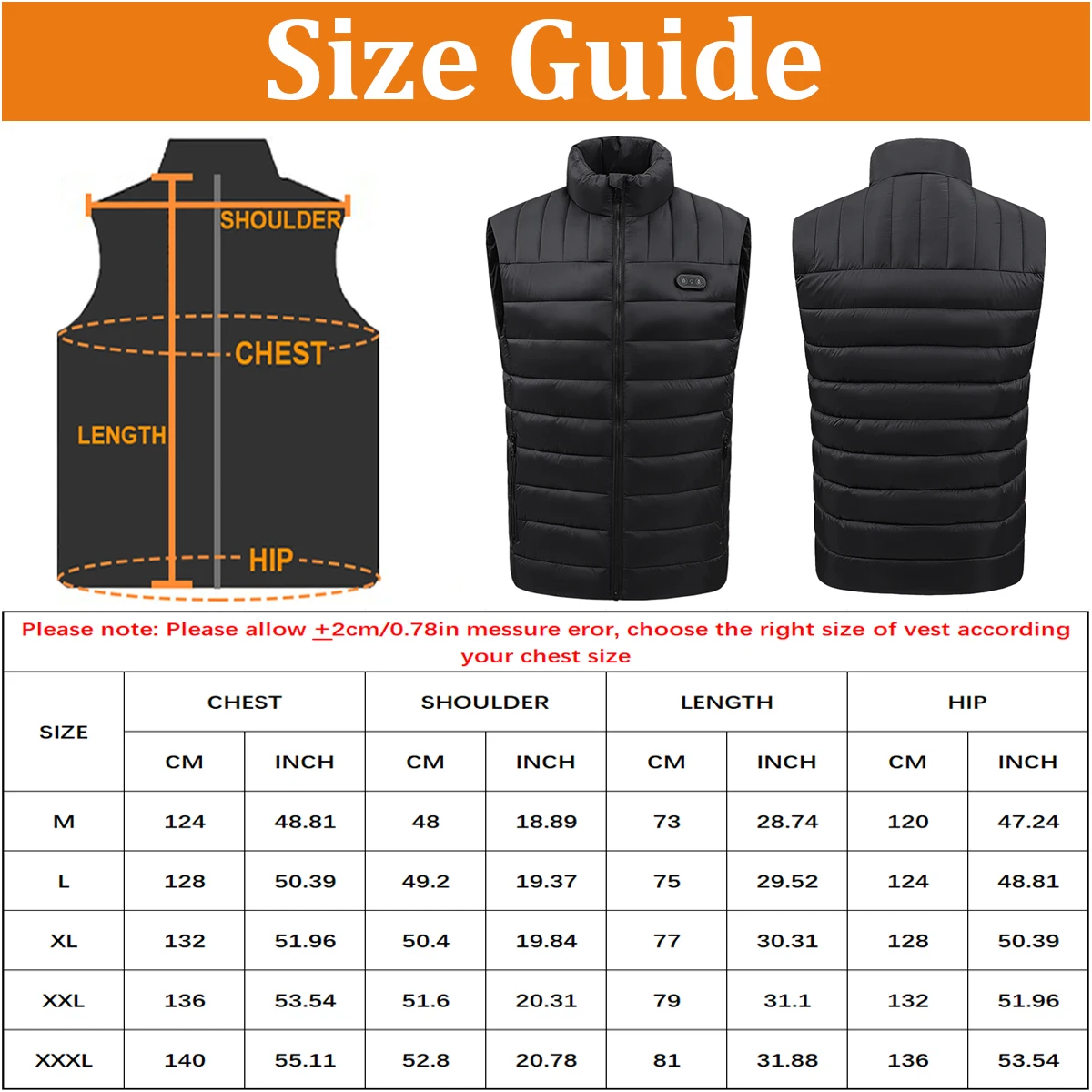 2024 New Heated Vest, Winter Warmth Outdoor USB Heated Vest with 15 Carbon Fiber Heating Pads, 3 Temperature Levels