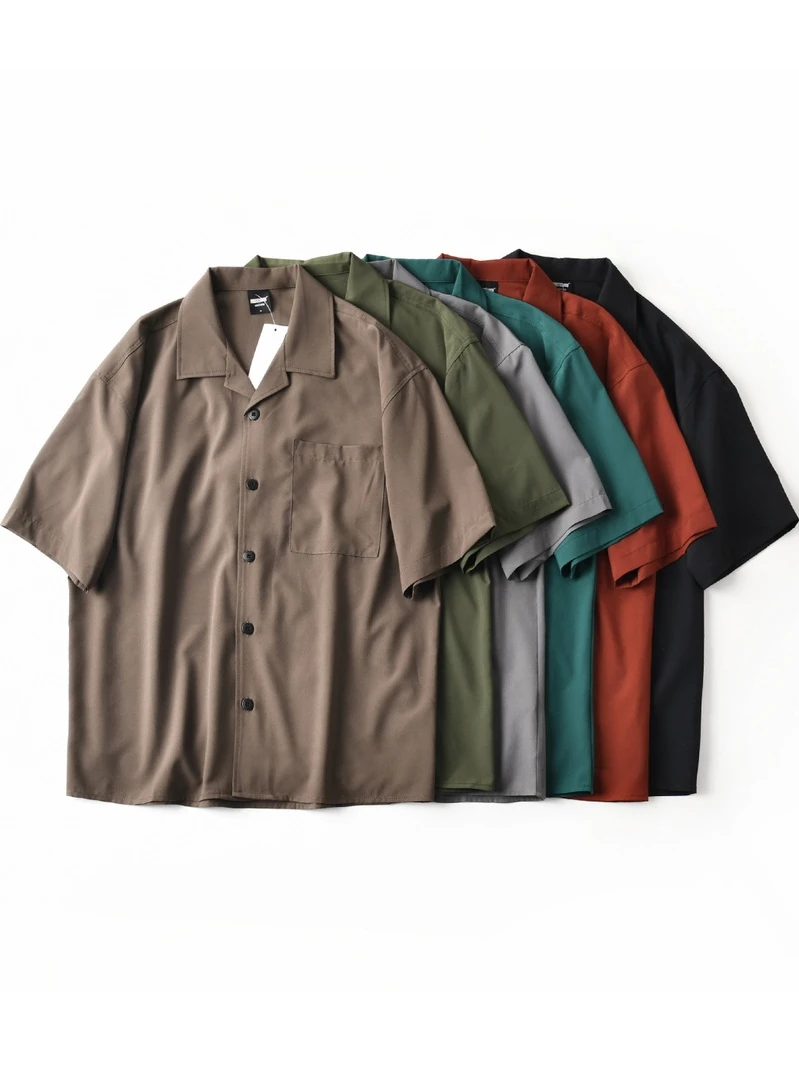 Faionable col cubain coupe ample ort Sve irt hommes été Qui sec mince Sle décontracté irt fibre de Polyester 00%