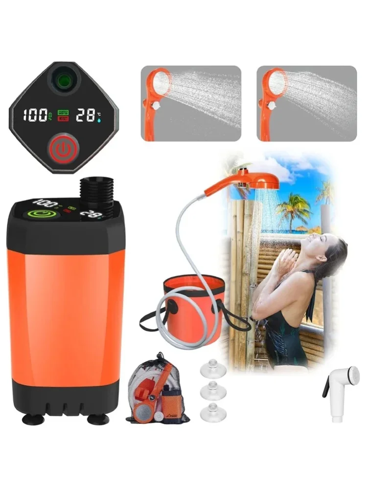 2M Schlauch LED-Anzeige Wasserdichte Camping-Duschpumpe IPX7, Tragbares Leichtgewichtiges Outdoor-Duschset für Wandern, Autowäsche und Haustierpflege