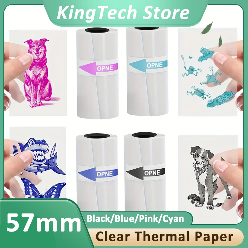 

Multi-Color & Clear Printing Paper Transparent Self-Adhesive Stickers 57mm Fit with Wireless Mini Thermal Printers for scrapbook