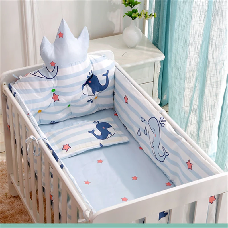 Fashion Printed Baby Bedding Kit Children Cotton Thickened Anti-collision Protect Bed Bumper Newborn Soft Breathable Bedding Set