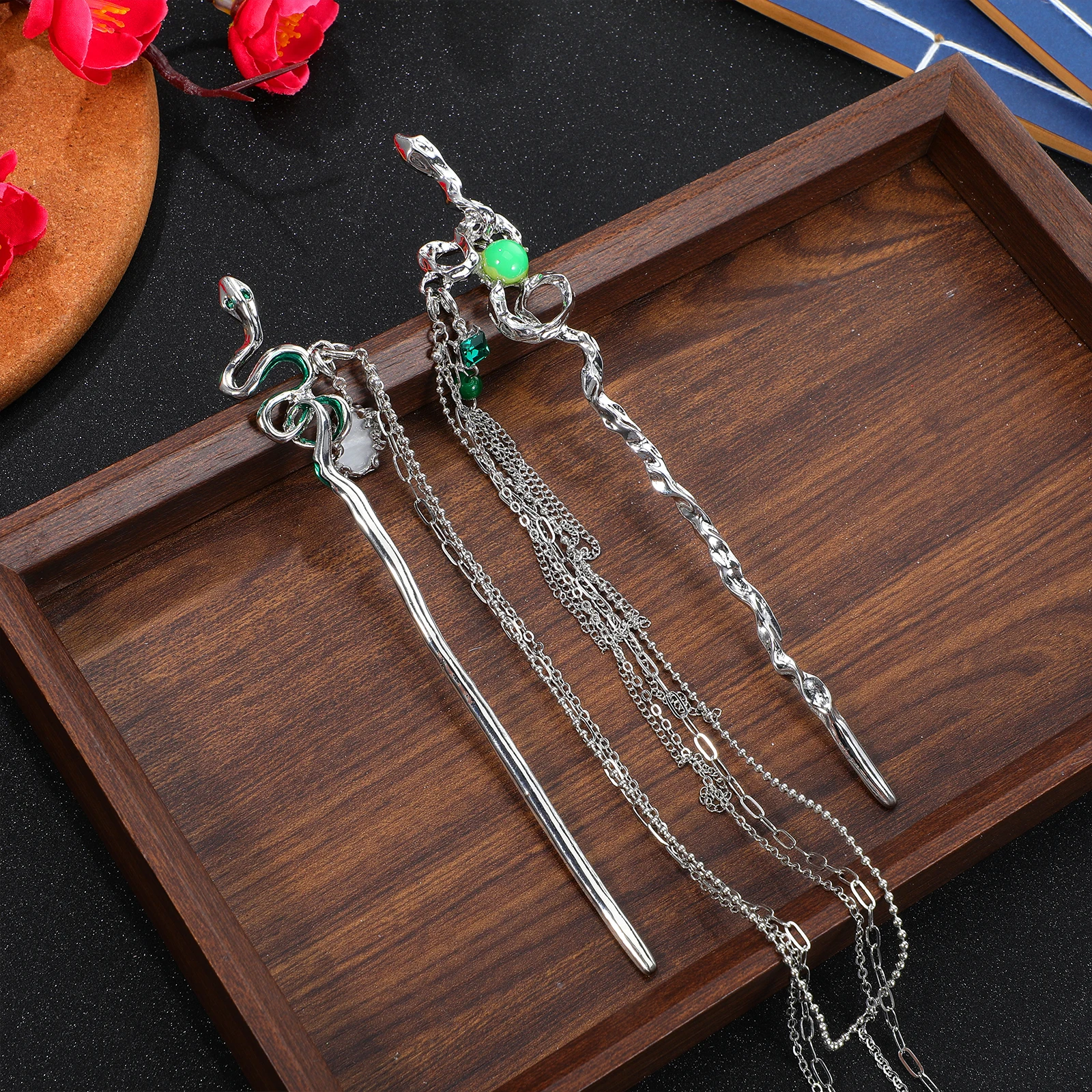 1 conjunto 1 conjunto vara longa cobra pino corrente borla decorativo coque pauzinhos de cabelo para mulheres titular para mulheres acessórios de cabelo vintage