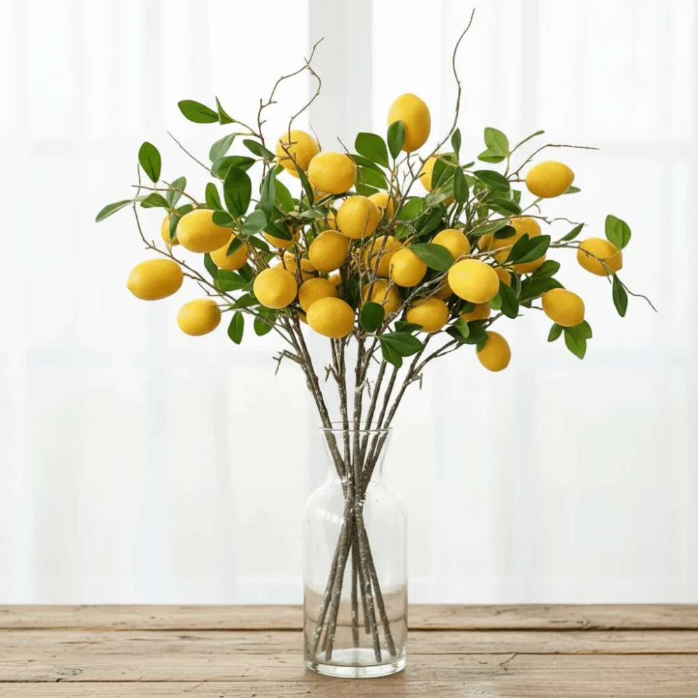 

Green Leaves Artificial Lemon Branch Faux Lemon Luxury Artificial Lemon Fruit Plastic Realistic Fake Plants Gift