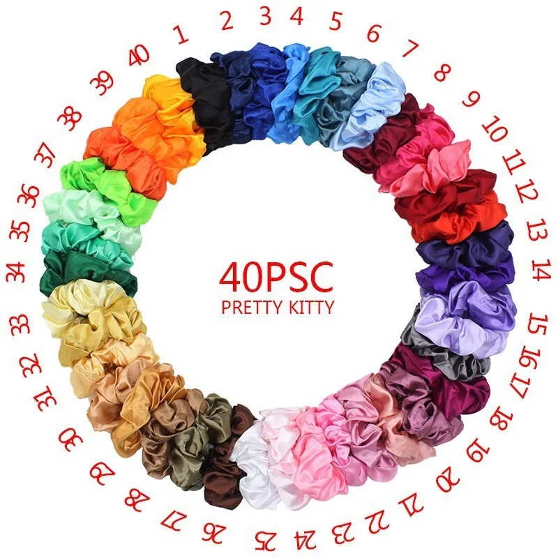 

40 шт. атласных резинок для волос Candy Satin Scrunchies: очаровательные, минималистичные, модные аксессуары для женщин и девушек, стильные резинки для волос, повседневные украшения для причесок