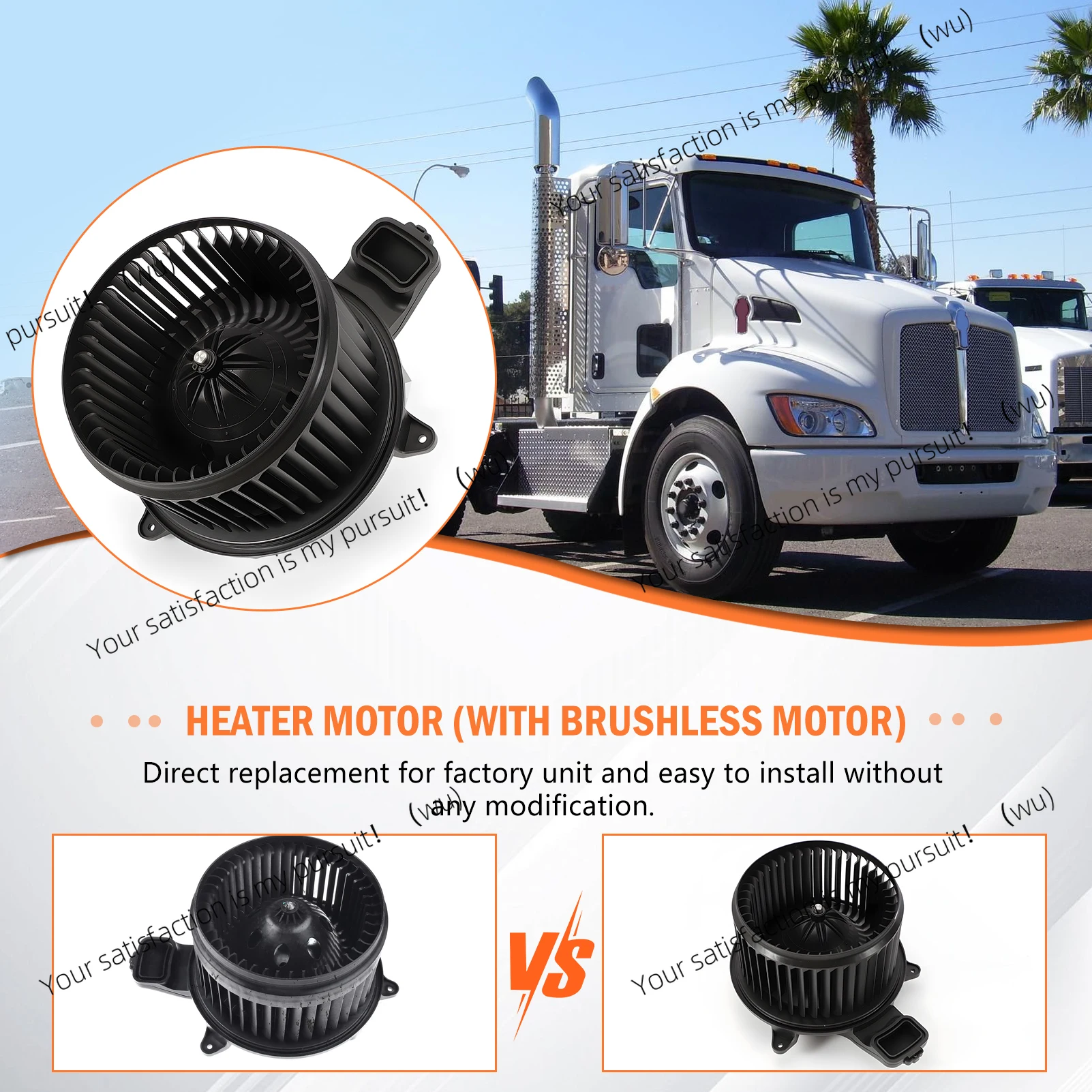 AC Heater Blower Motor with Brushless Motor Fit for T170 T270 T370 Pete 579 2013-2017 W205700800 CR705001