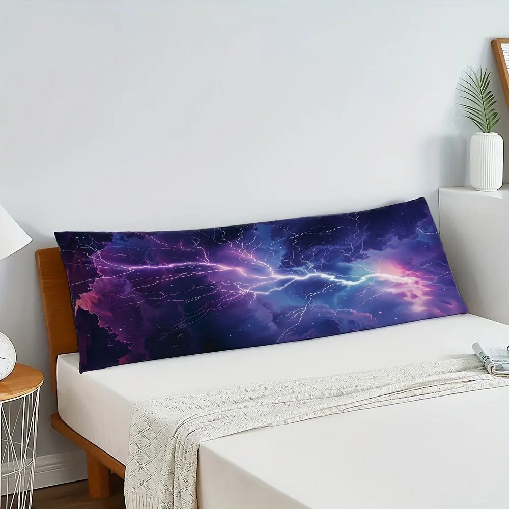 Vibrant Lightning Bolt & Cosmic Clouds Decorative Pillow Cover - Contemporary Style, Zippered, Machine Washable, Polyester, Fits