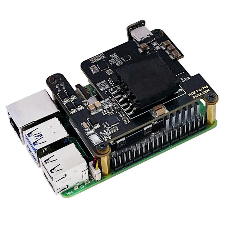 For Raspberry Pi 5 POE With PD Trigger Activation Type C Pcie-M.2-Nvme-SSD Power Ethernet 802.3Af/At With Cooler