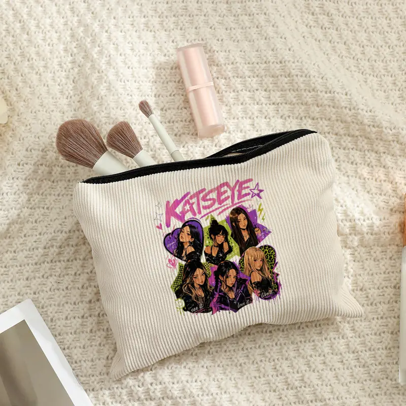 Fan Gifts KATSEYE World Tour Corduroy Makeup Bag Lightweight Toiletry Bags Multi Functional with a Zipper Storage Bags for Women