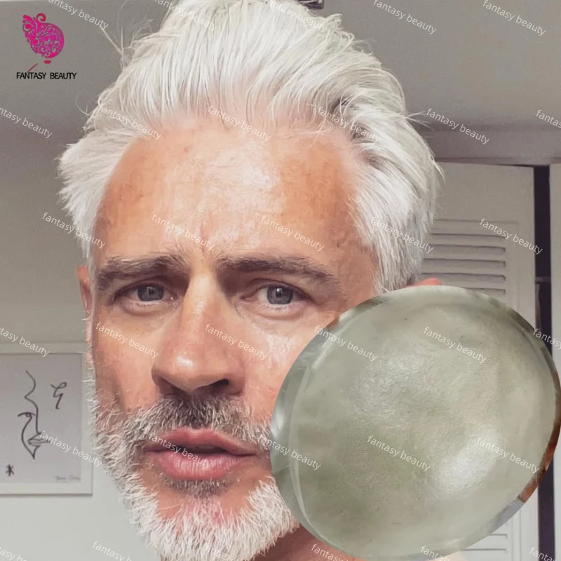 Мужской парик с ультратонкой кожей 0,03 мм с V-образной петлей 60RY, белый 1B65 1B80, серый, черный, 100% европейские человеческие волосы, капиллярный протез, мужские парики