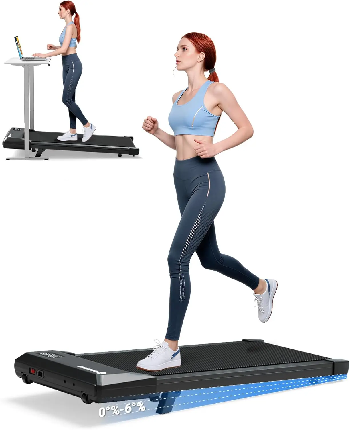 Compact Walking Treadmill for Under Desk Use, Manual Incline up to 6%, Speed Range 0.6-3.8 MPH, 2.5 HP Motor, 300 Lbs Weight Capacity, App & Remote Control, Perfect for Home Office and Small Spaces