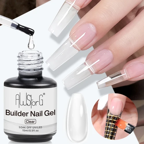 Imagen 1 del producto AWStorG-Gel UV de construcción, 15ml, transparente, en una botella, Base de goma gruesa semipermanente, extensión de Gel, arte de uñas