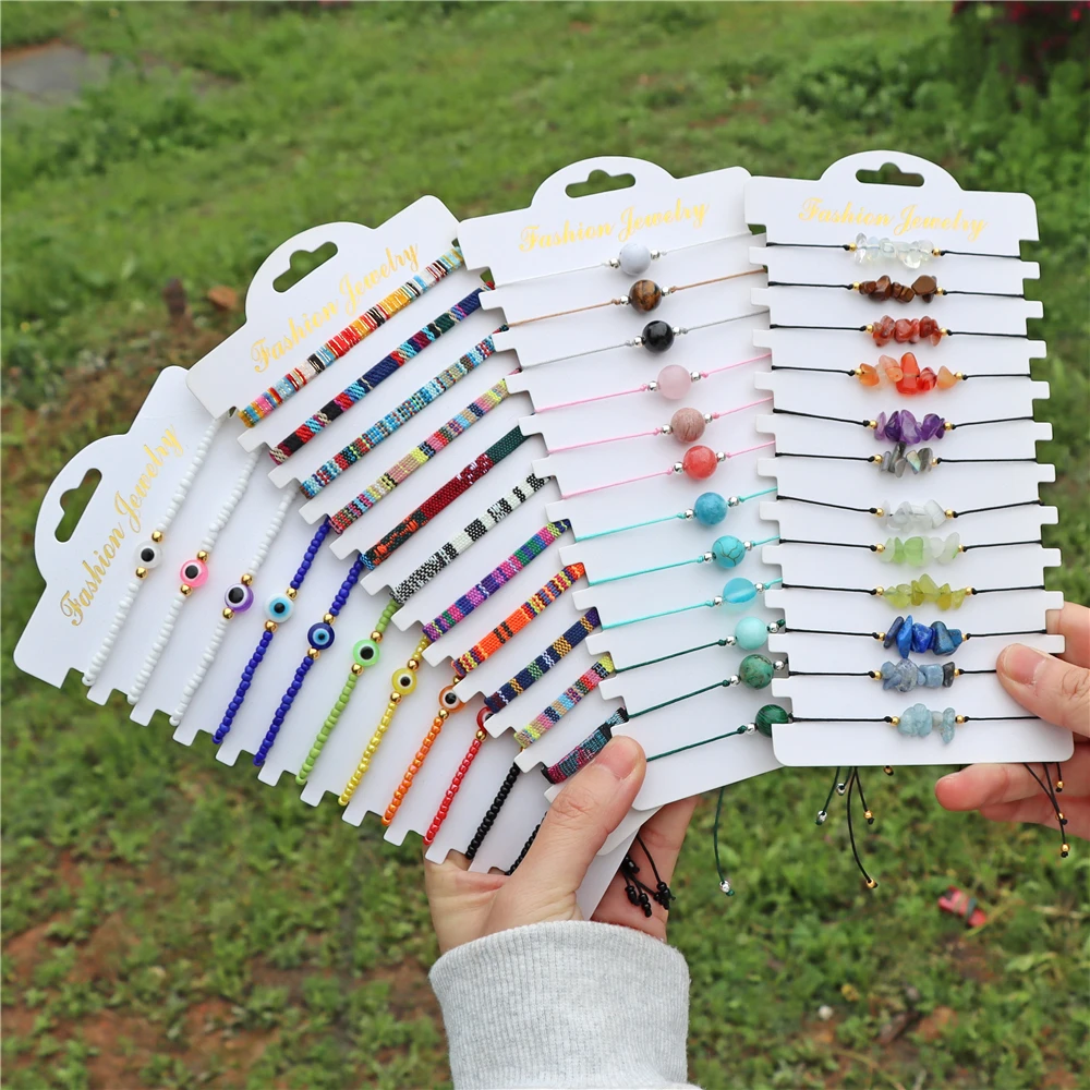 Wholesale 12pcs/set Bohemia Bracelet Set Colorful Natural Stone Crystal Seed Beads Evil Eye Braided Bracelets For Women Men