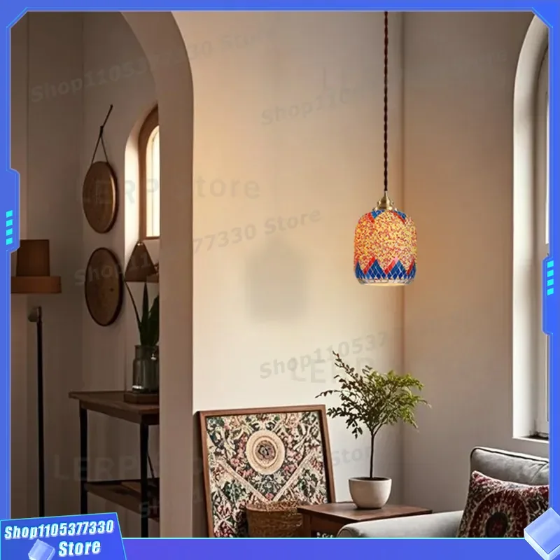 Turkish Mosaic Glass Chandelier Bohemian Style Creative Cafe Window Pendant Light Exotic Classical Homestay Decor Hanging