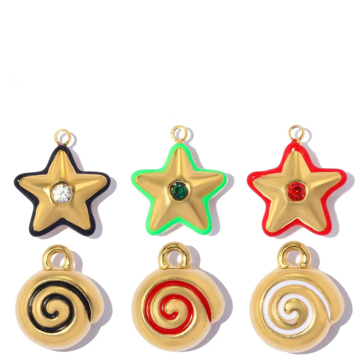3Pcs/Lot Stainless Steel Spiral Shape Charms Star Rhinestone Pendants For DIY Making Necklace Fashion Jewelry Accessories