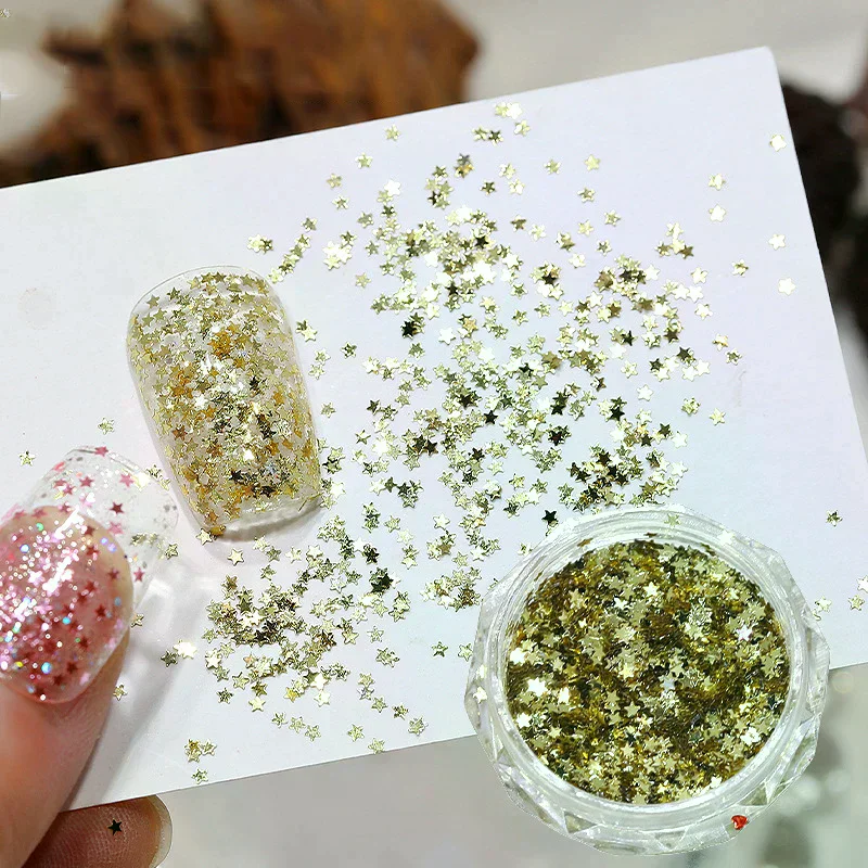 กลิตเตอร์เล็บรูปดาวขนาดเล็ก 1 มม. 1 กระปุก สำหรับตกแต่งเล็บ ดีไซน์น่ารัก อุปกรณ์เสริมสำหรับทำเล็บ DIY