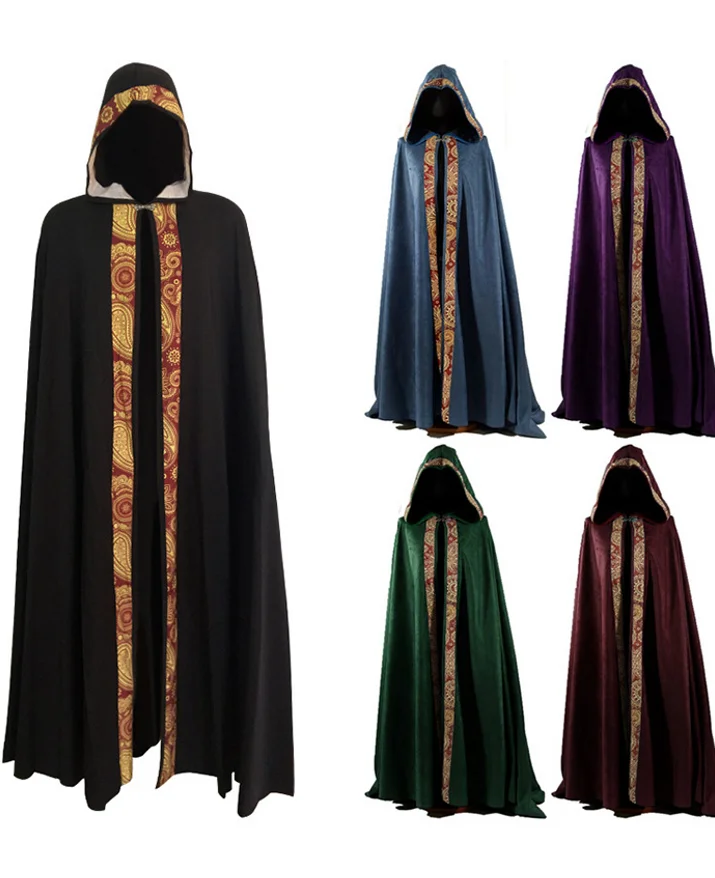 

Hood Cloak Cosplay Medieval Long Cape Halloween Party Women Men Adult Long Mage Witchcraft Wicca Robe Conceal Gown Reenactment