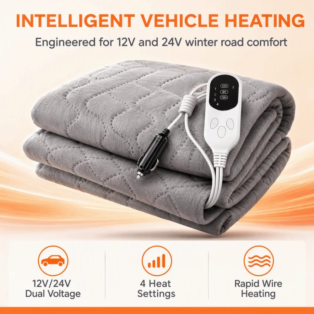 12V Car Heated Blanket Single Control / Dual Control 1-2 People Thermostat Heating Mat 51W Intelligent Temperature Control