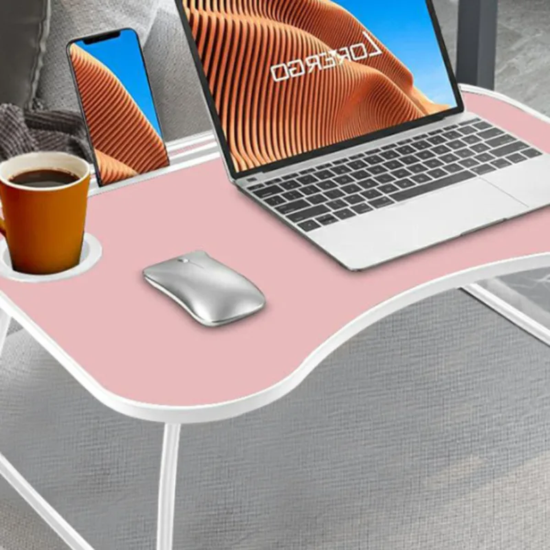 حامل سرير للكمبيوتر المحمول باللون الوردي اللطيف بزاوية قابلة للتعديل وتبديد الحرارة وقابل للطي وخفيف الوزن للاستخدام المنزلي
