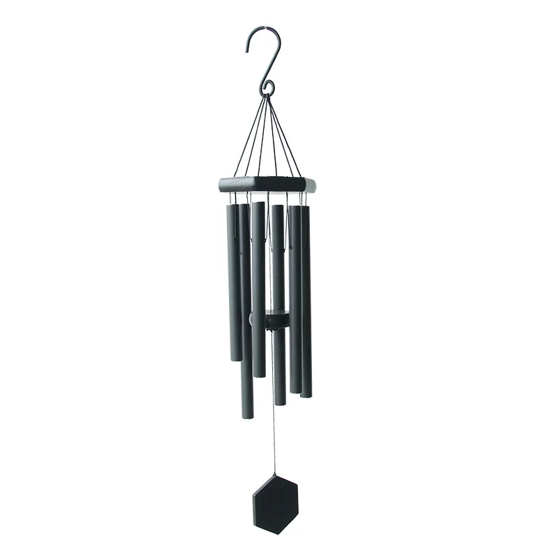 wood aluminum tube metal black wind chime ornaments six-tube 32 inch wind chime home decoration