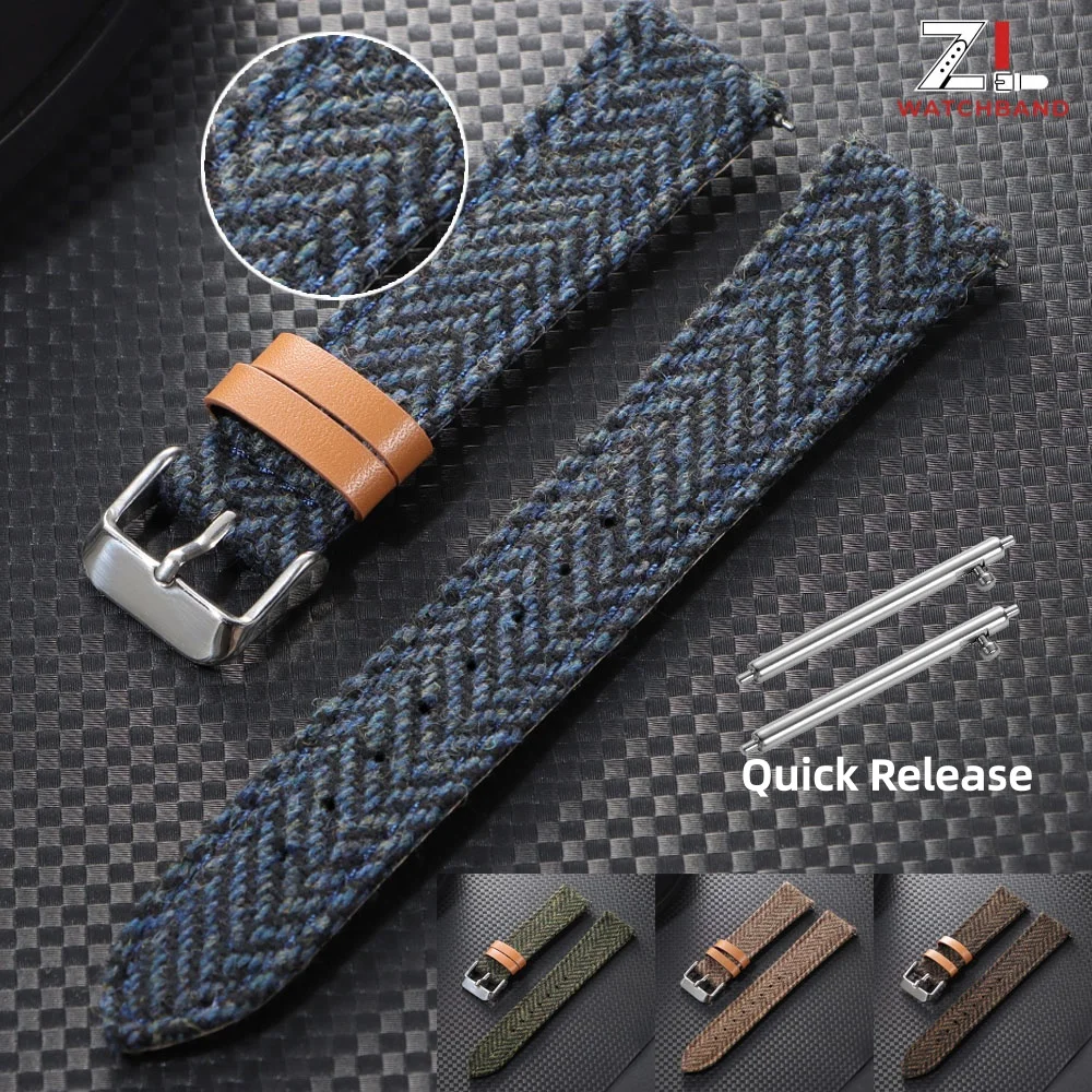 18/20/22mm Leather Tweed Nylon Watchband Strap for Omega for Seiko Men Women Replacement Wristband Vintage Tweed Fabric Bracelet