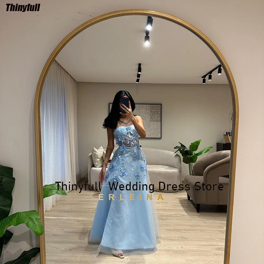 

Thinyfull Flower Evening Party Dresses Sleeveless A-line Saudi Arabia Prom Dress Satin Tulle Formal Occasion Gown Robe De Soirée