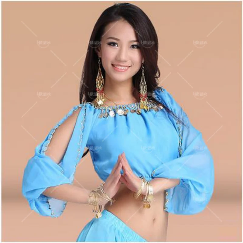 New arrival crystal cotton and mesh belly dance top momen half sleeves  belly dance tops sexy top 9 colors