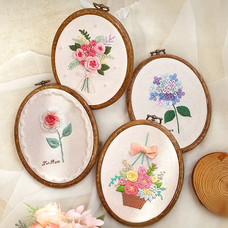 3D Handmade Flowers Ribbon Embroidery Kit for Beginners Adults Home Wall Decor Hanging Pictures Vintage decoration