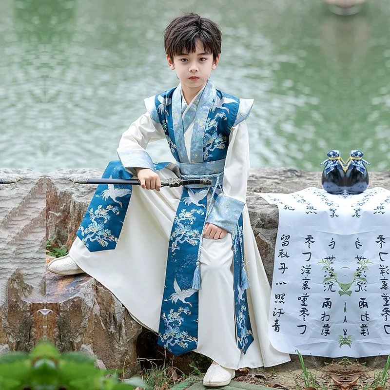 Traditional Chinese Ancient Children Hanfu Boy Martial Samurai Knight Party Cosplay Costume Kids Tangsuit Perform Outfits