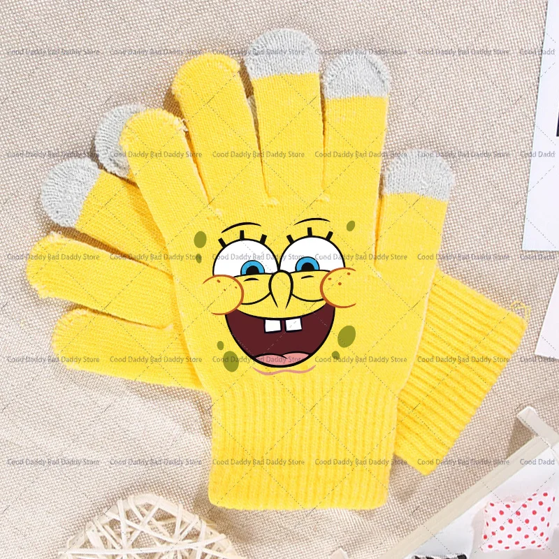 Anime Cute Gloves Winter Warm Accessories Cartoon SpongeBobs Casual Glove Fashion Printed Mitts Creative Mittens Birthday Gifts