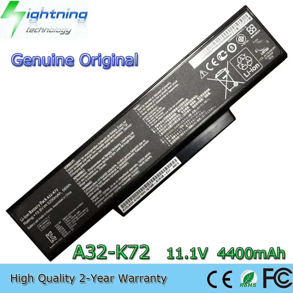 

New Genuine Original A32-K72 11.1V 4400mAh Laptop Battery for Asus K72JR K72JT K72JU K72JV K72JW 70-NX01B1000Z