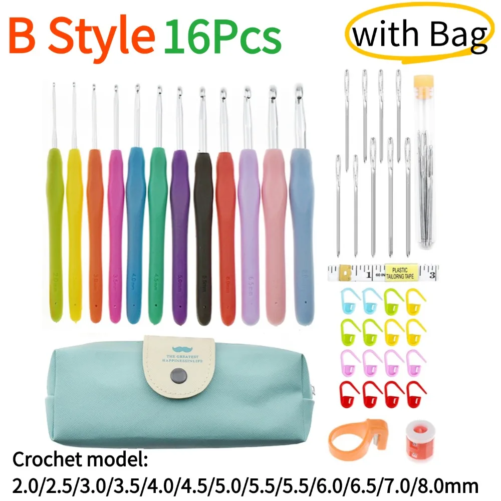 Crochet Hooks Kits Soft Handle Crochet Needles Yarn Weave Knitting Needles Set DIY Weaving Tool