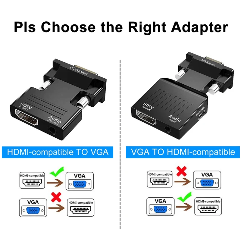 1080P Male VGA to HDMI-compatible Female Converter Adapter with 3.5mm Audio Portable HDMI-compatible to VGA Connector Laptop PC image 6