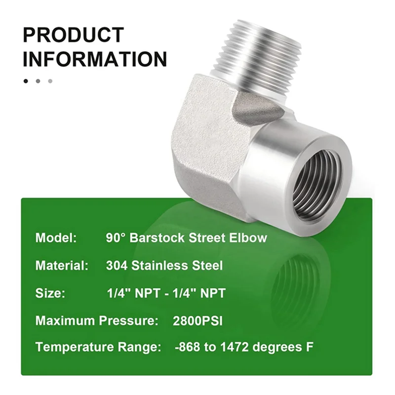 

A03F-Уличное колено 90 градусов из нержавеющей стали (2 шт.), 1/4 дюйма NPT с наружной резьбой на 1/4 дюйма NPT с внутренней резьбой
