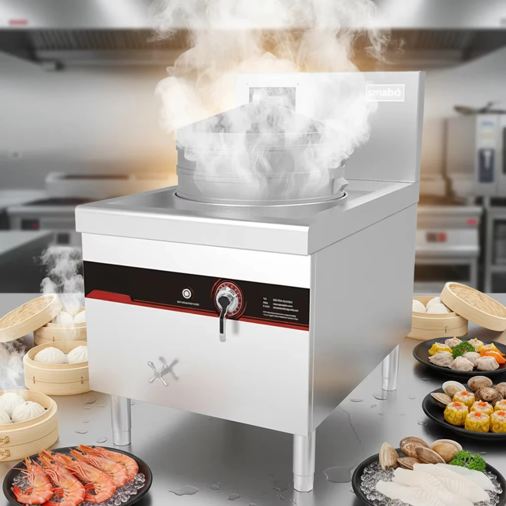7-Hole Chinese commercial induction cooker dim sum steamer stainless steel 15000W 3 * 3.5 kg capacity can steam buns and rice
