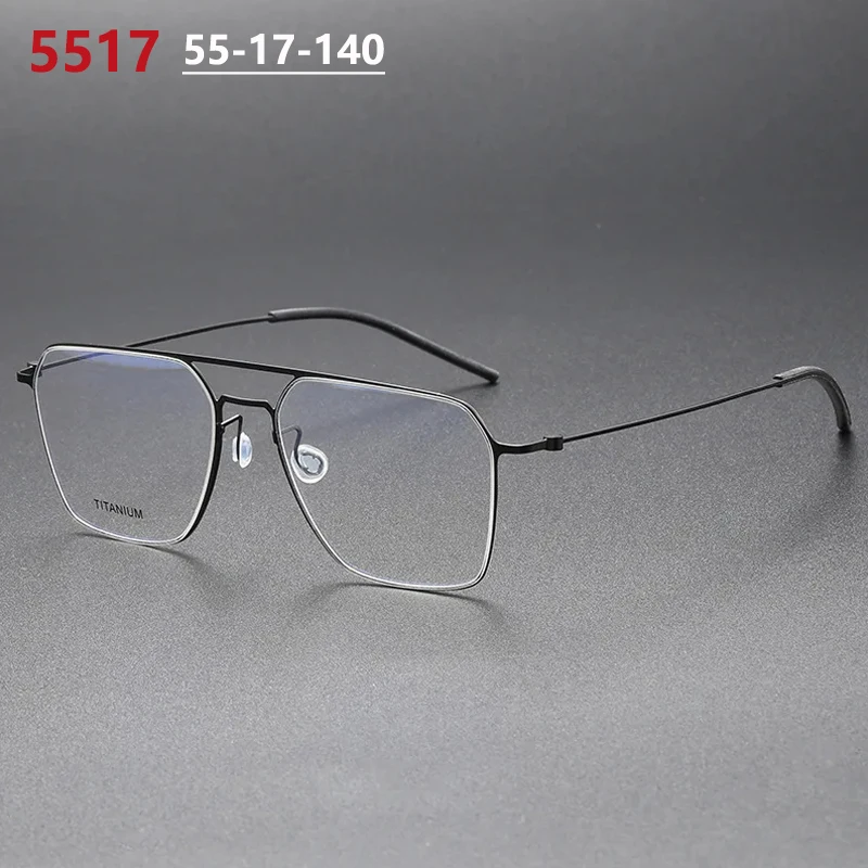 Large Frame Double Beam Square Glasses Frames 5517 Men Business Titanium Pilot Spectacles Women Ultralight Screwless Eyeglasses