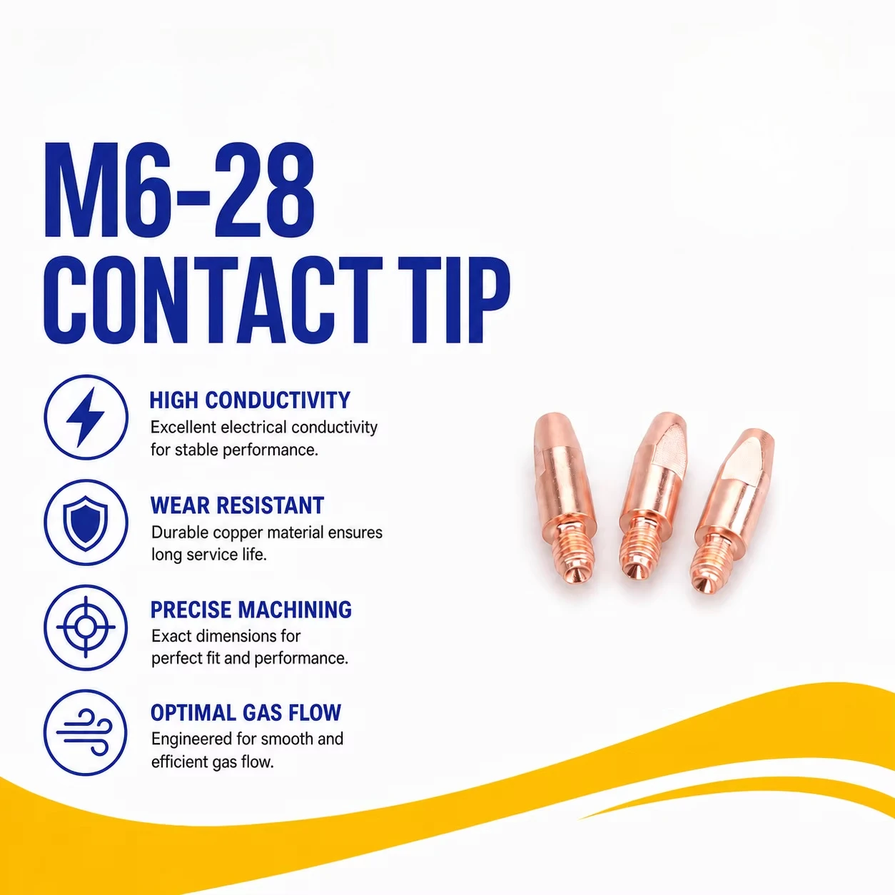 20PCS M6-28 Pure Copper MIG Contact Tip High Conductivity Welding Torch Nozzle Welding Consumable Parts