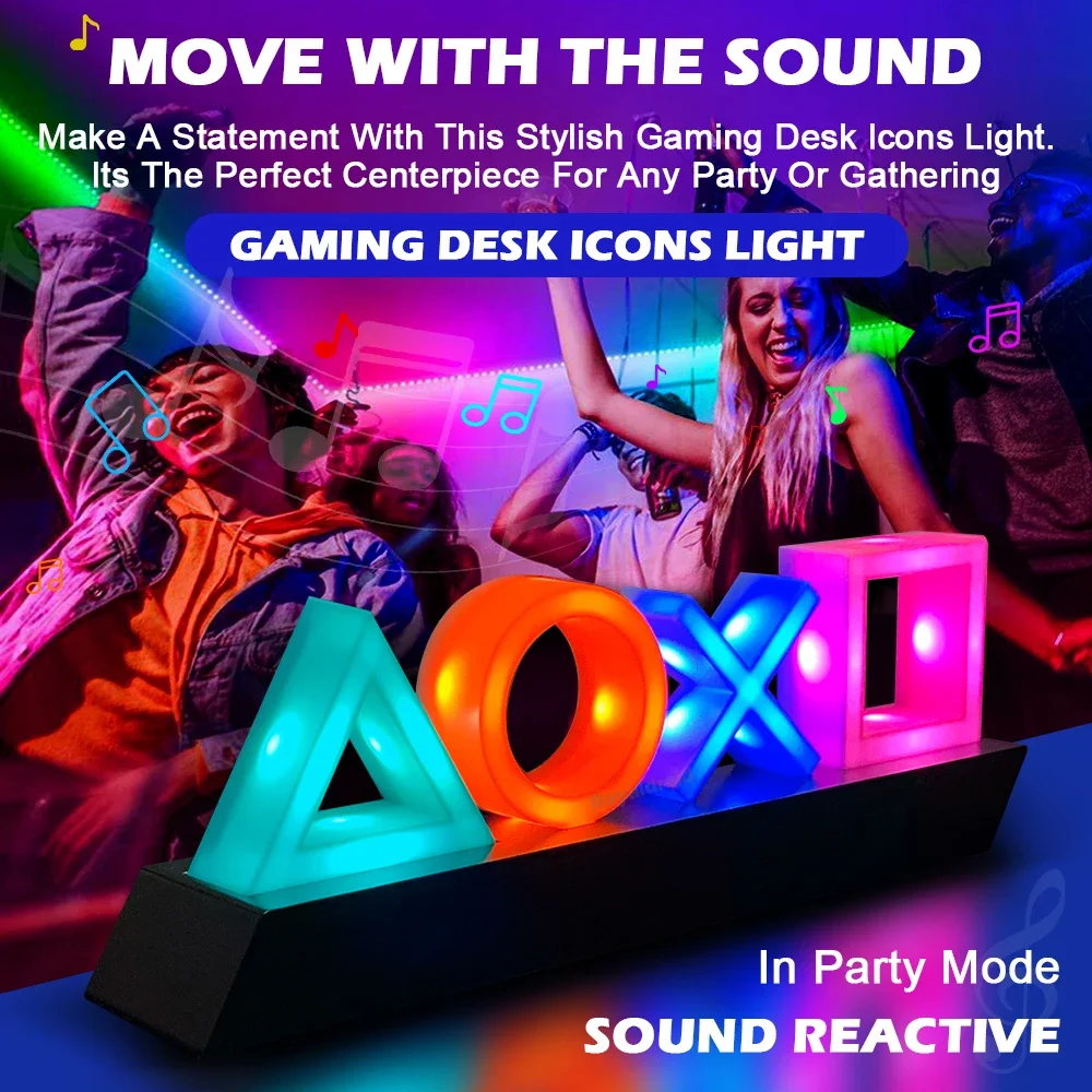 NEW Game Icon Light For PS4/PS5 Music Icon Light Voice Control LED Neon Lamp Atmosphere Decoration for Bar USB/Battery Powered