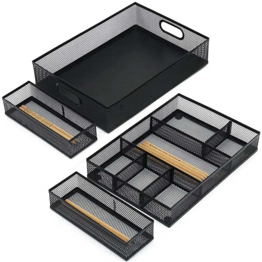 

Desk Drawer Organizer with 6 Adjustable Dividers, Metal Pen organizer for desk drawer,Mesh Office Desk Drawer Organizer Tray for