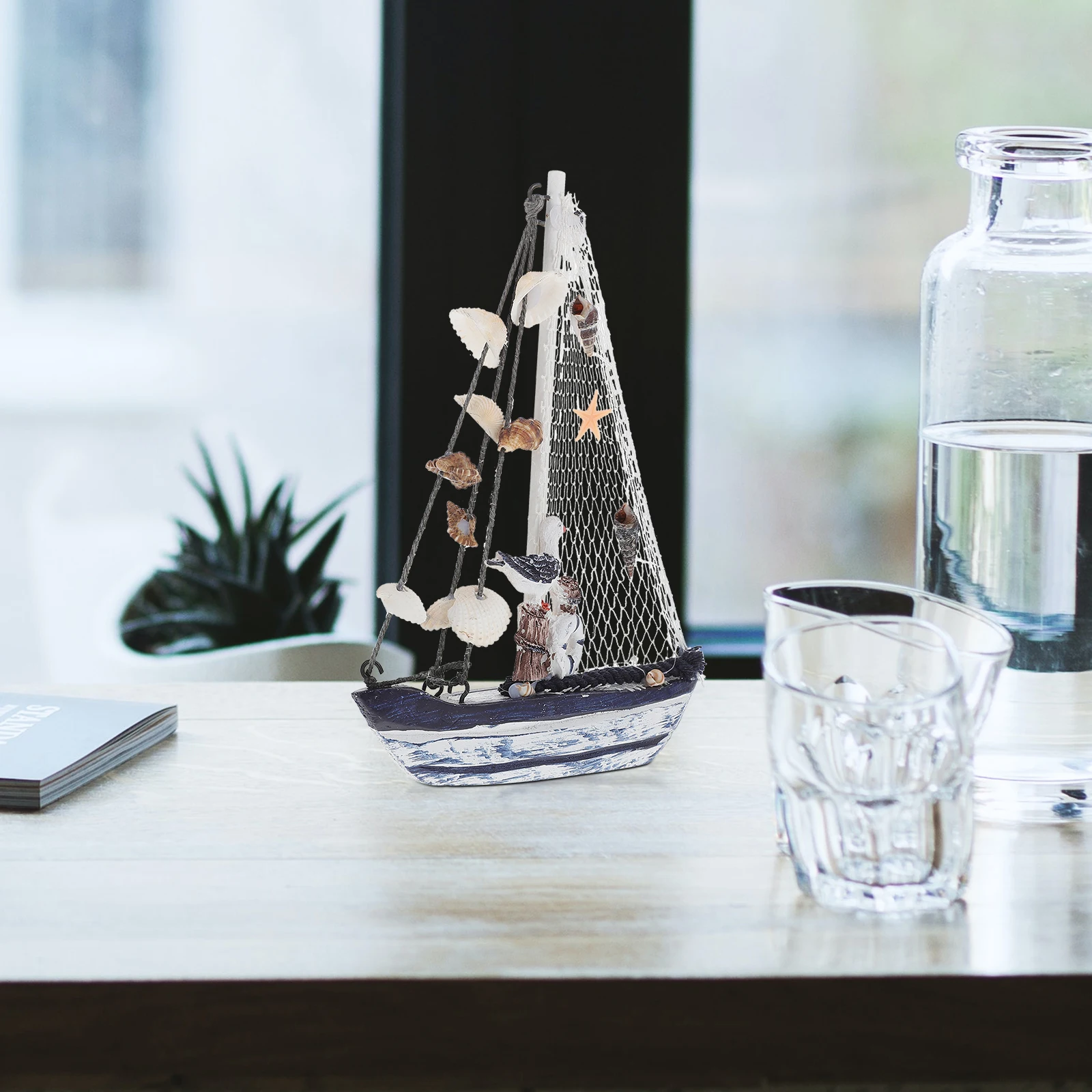 

1Pcs Shell Sailboat Craft Wooden Sailing Boat Ornament for Home Hotel Store Decor Mediterranean Style Room Decoration Gift Idea