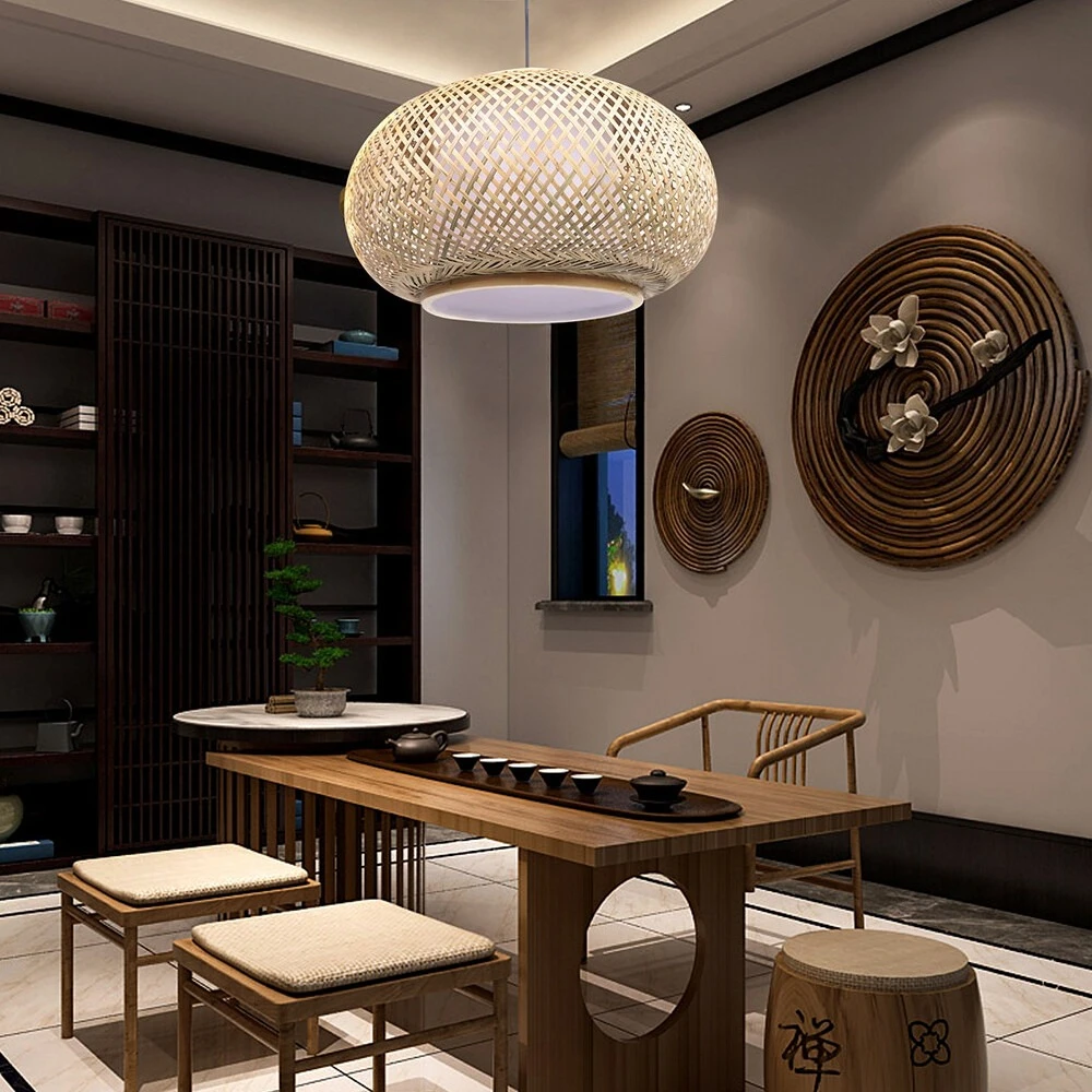 40/50/60CM Wicker Rattan Ceiling Light Handmade Bamboo Wicker Ceiling Light Beige Ceiling Chandelier Lampshade for Bedroom Decor - Image 5