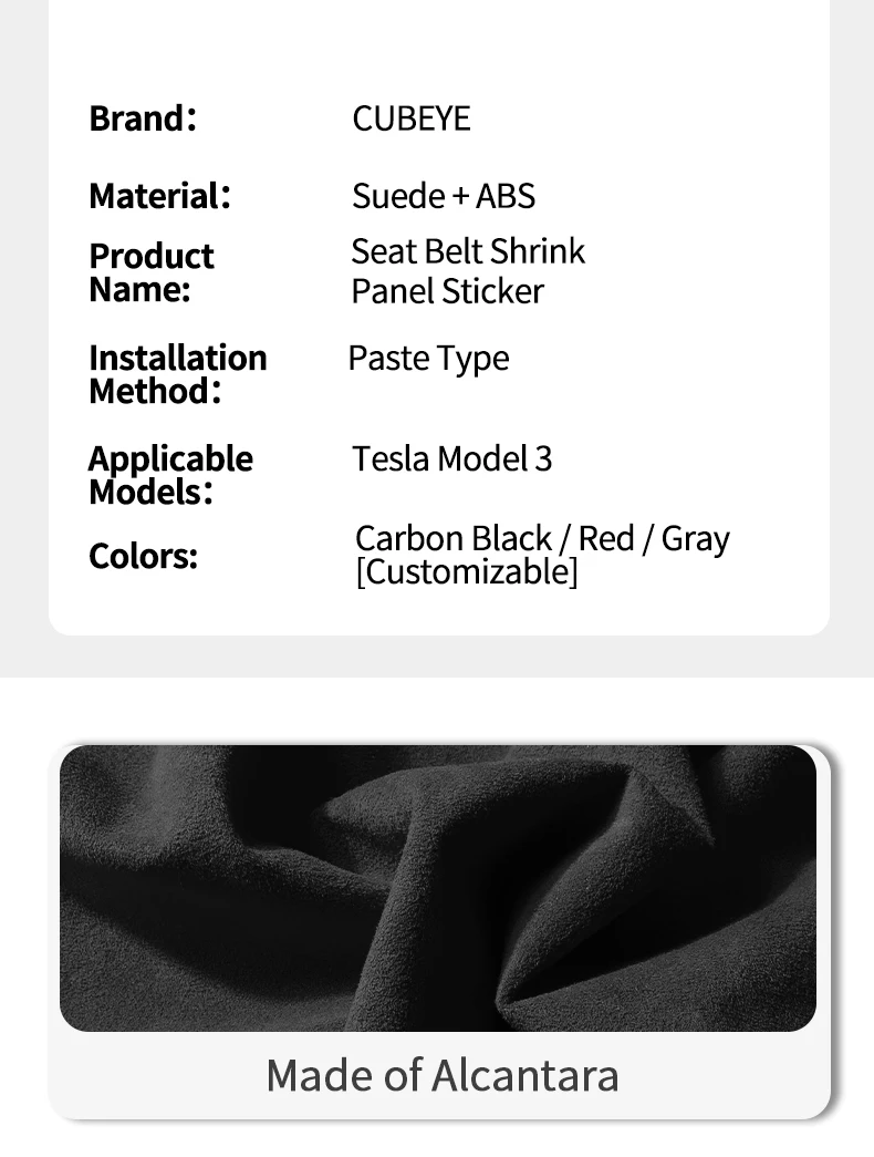 Für Tesla Model 3, Modell Y, Auto-Sicherheitsgurt-Retraktor, Panel-Schutz, Zieraufkleber, hergestellt aus Alcantara, Innenstimmungszubehör – Detail 4