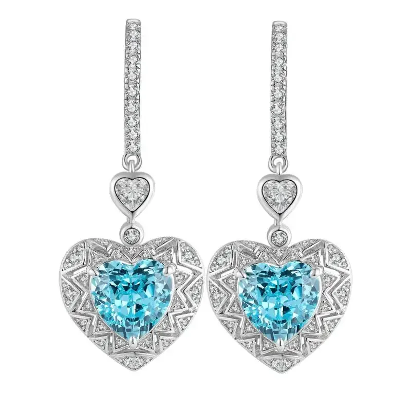 

RUIF New Popular Heart Shape S925 Silver 9.84ct Lab Grown Paraiba Sapphire Earrings Wedding Party