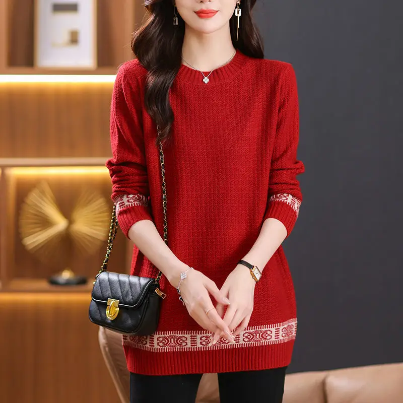 

Wearable Mid-Length Loose Large-Size Round-Neck Knitted Sweater